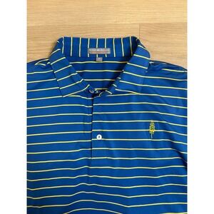 Mens XL Peter Millar Golf Polo Blue and Yellow Striped Sportswear Mens Polo